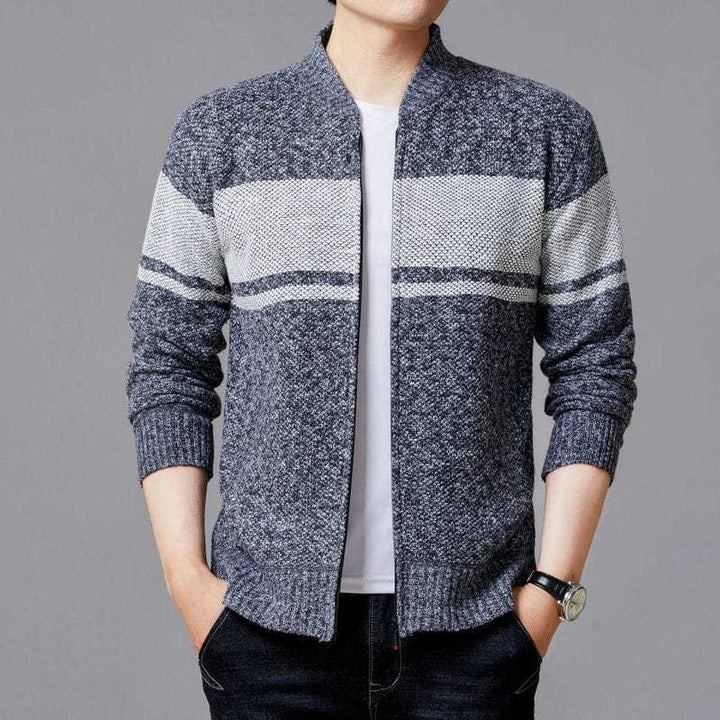 Men's Cardigan with Modern Cable Pattern and Zipper Lisslune