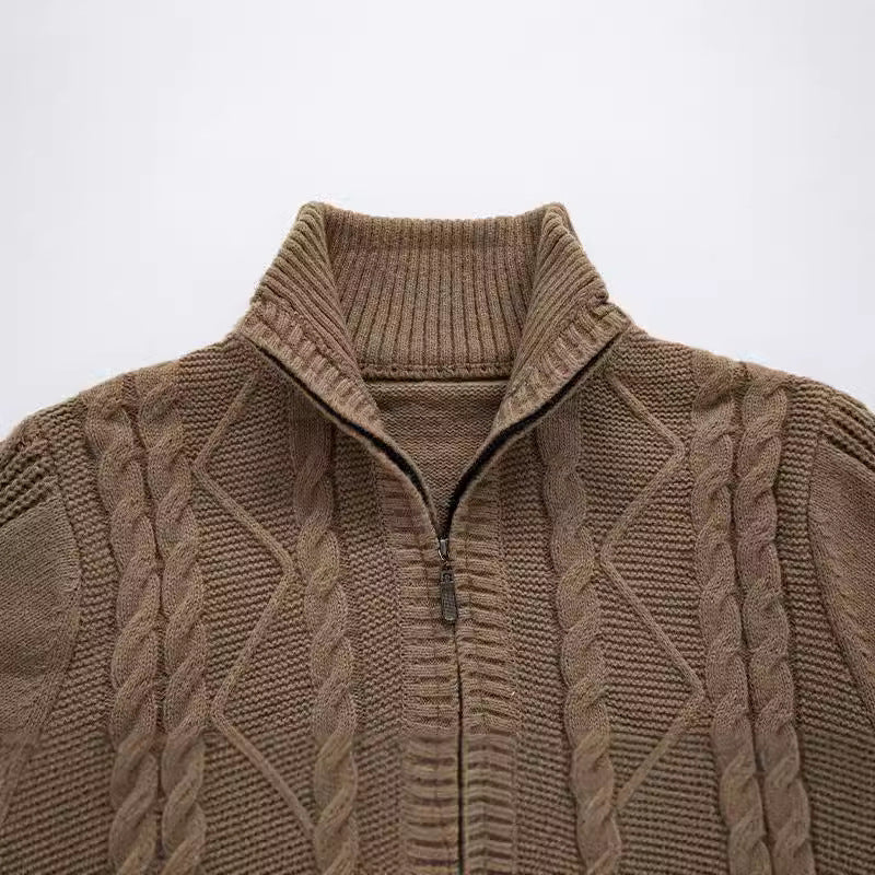 Men's knit sweater with high collar and cable knit pattern Lisslune
