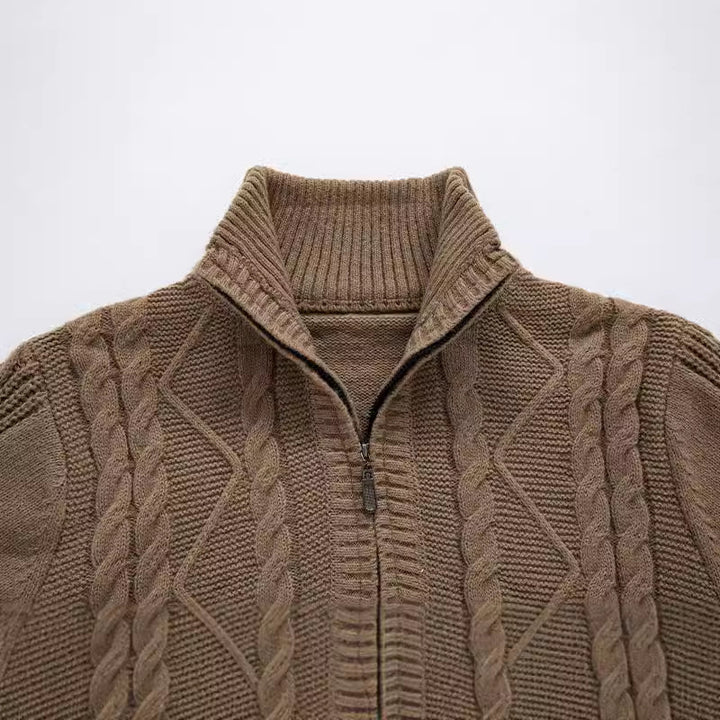 Men's knit sweater with high collar and cable knit pattern Lisslune