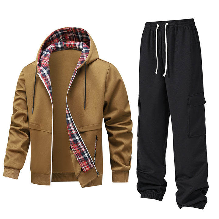 Men's casual tracksuit with hood and checked lining Lisslune