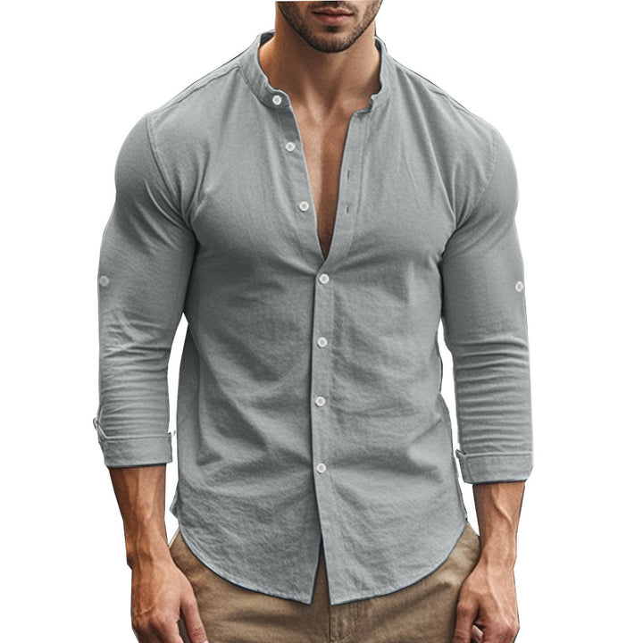 Men's Casual Long Sleeve Shirt with Modern Stand-Up Collar Lisslune