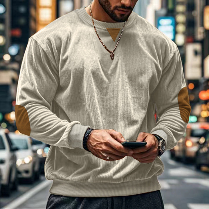 Men's comfortable round neck sweater with elbow patches Lisslune