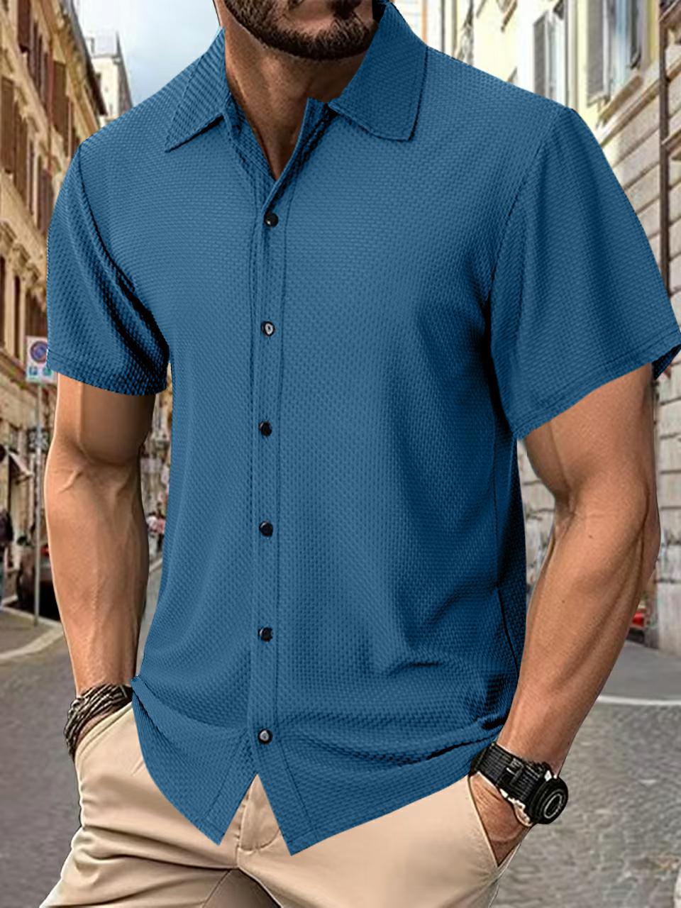 Men's short-sleeve shirt with textured pattern and subtle collar Lisslune
