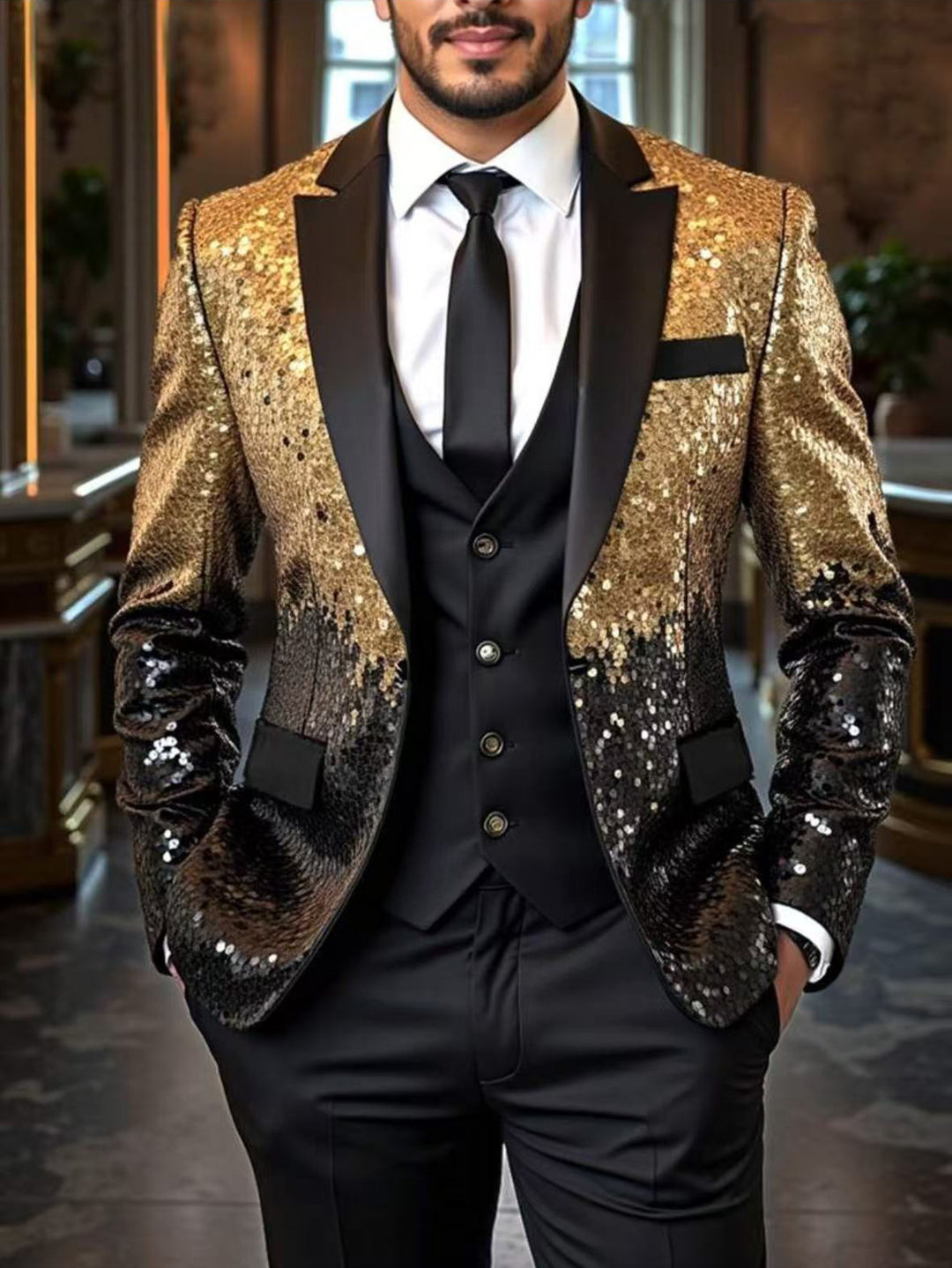 Men's elegant sequin blazer with modern cut Lisslune