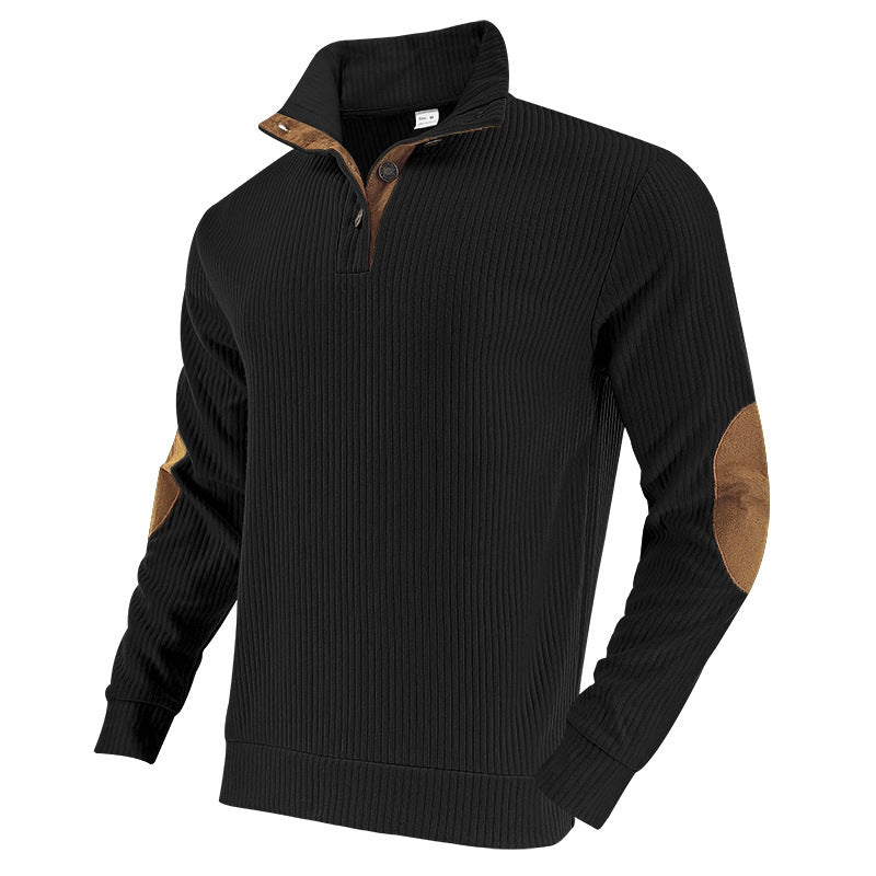 Men's knitted sweater with modern stand-up collar and contrasting leather details Lisslune