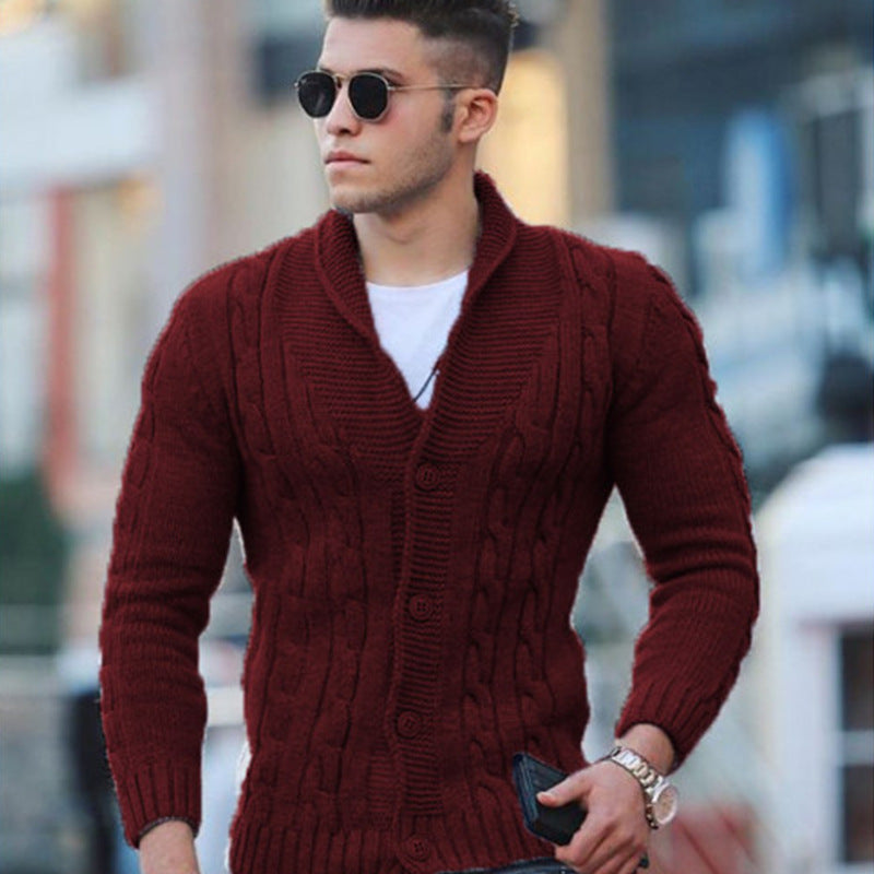 Men's cardigan with unique cable pattern and trendy shawl collar Lisslune