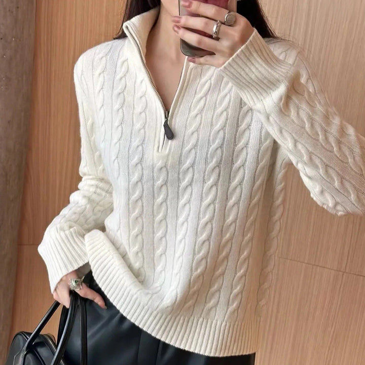 Men's elegant knit sweater with half zipper and cable knit pattern Lisslune