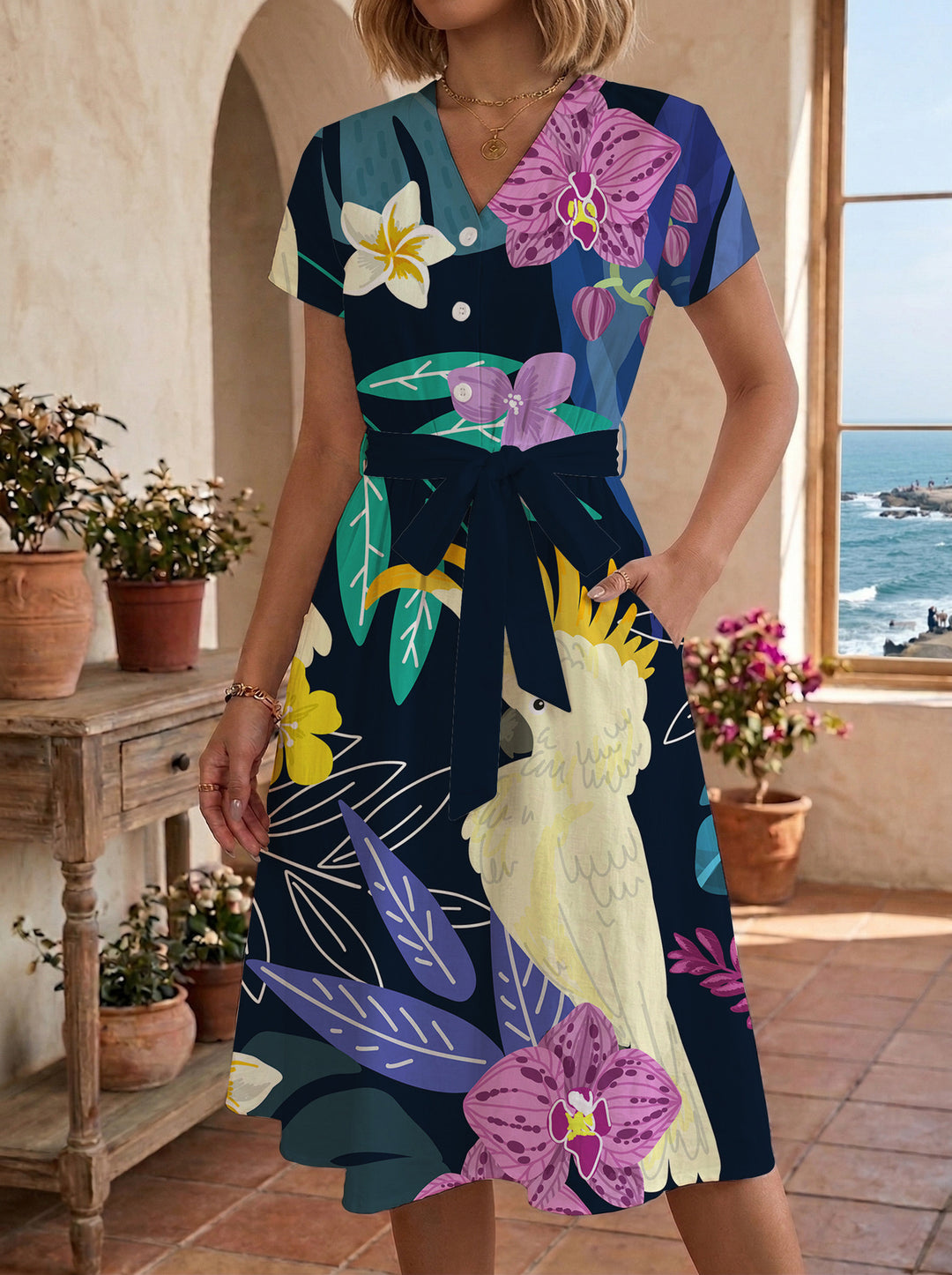 Women’s midi dress with floral design and comfortable fit Lisslune