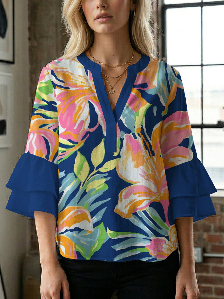 Women's blouse shirt with voluminous sleeves and floral pattern Lisslune