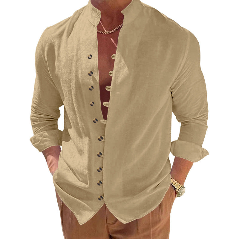 Men's stylish shirt with fashionable buttons and modern stand-up collar Lisslune