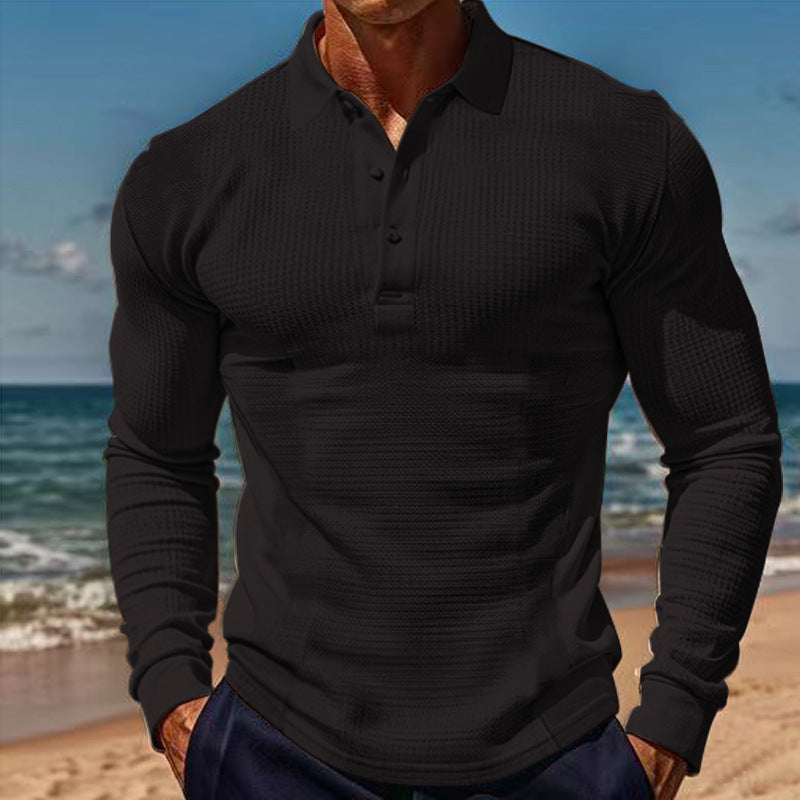 Men's elegant long sleeve polo with button placket and textured design Lisslune