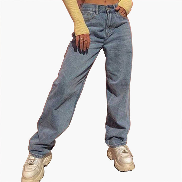 Damen weite High-Waist Jeans mit lässigem Schnitt und modischen Akzenten Lisslune
