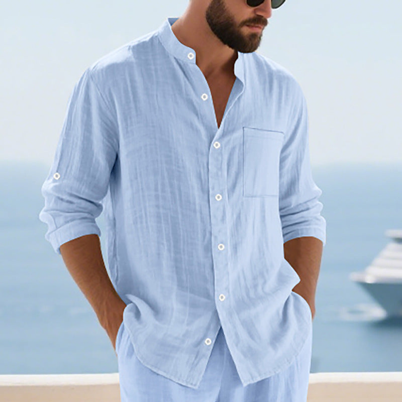 Men's casual long-sleeve shirt with fashionable buttons and practical breast pocket Lisslune
