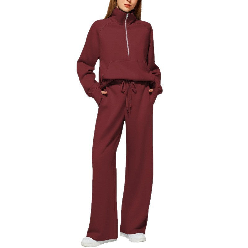 Women relaxed zip sweatshirt and wide-leg pants set Lisslune