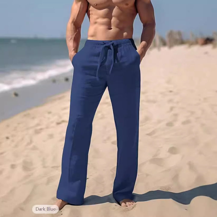 Men's airy summer pants made of lightweight linen fabric with adjustable drawstring Lisslune