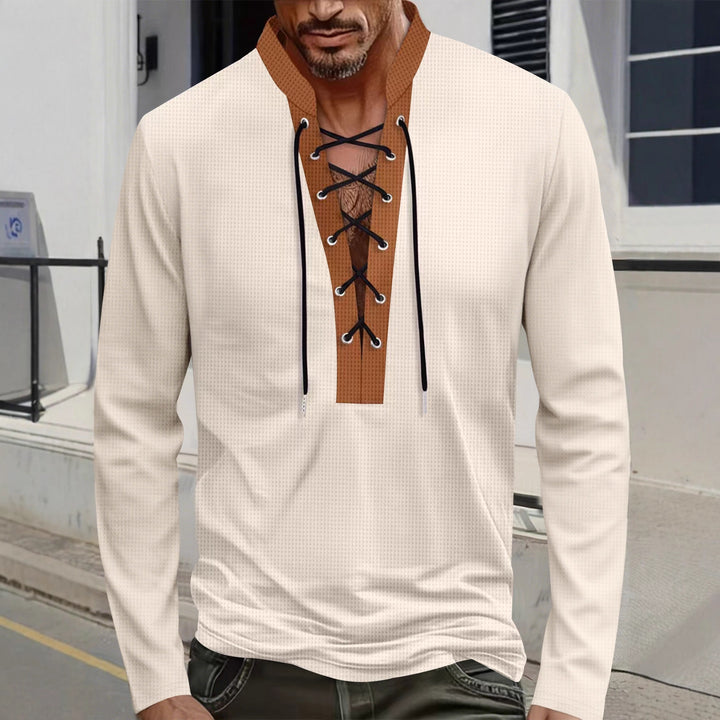 Men's Long Sleeve T-Shirt with Innovative Lacing and Melange Look Lisslune