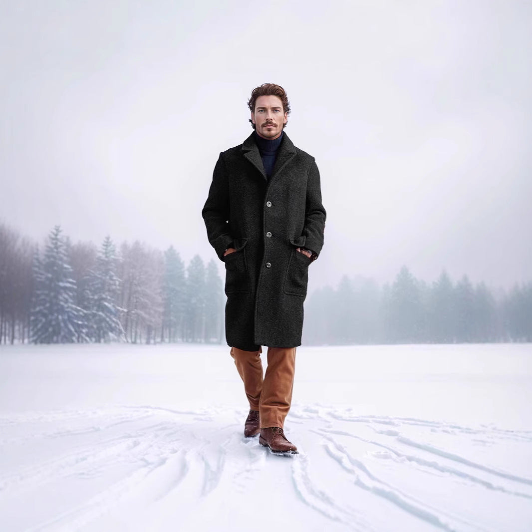 Men's elegant sheepskin coat with textured upper material and practical closure Lisslune