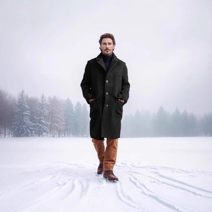 Men's elegant sheepskin coat with textured upper material and practical closure Lisslune