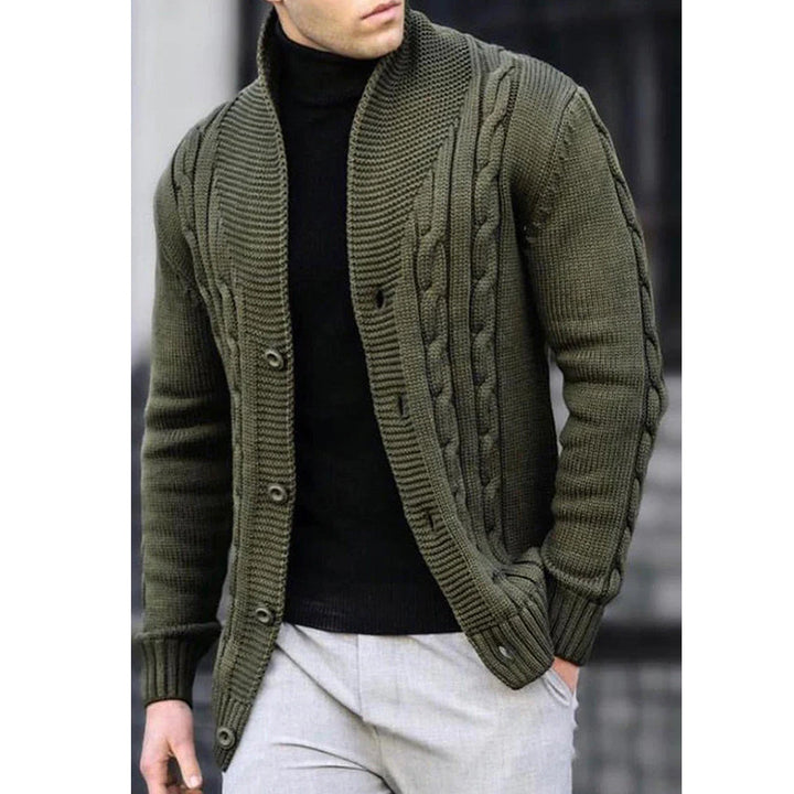 Men's cardigan with robust cable pattern and durable button closure Lisslune