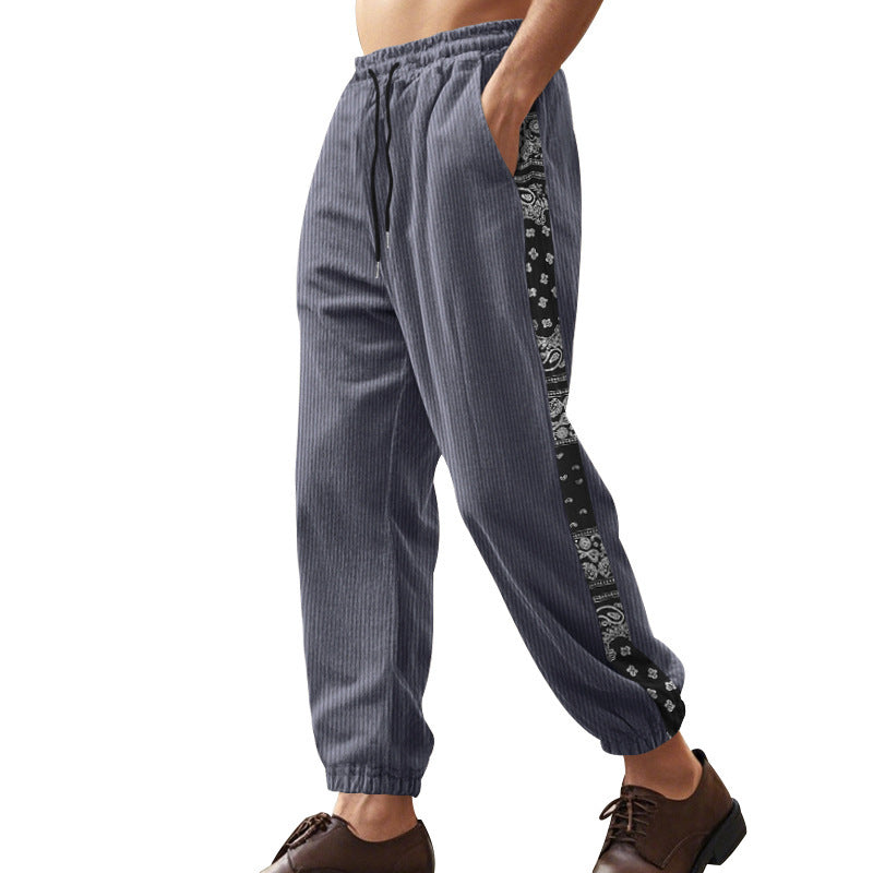 Men's relaxed leisure pants with elastic waistband and side pattern details Lisslune