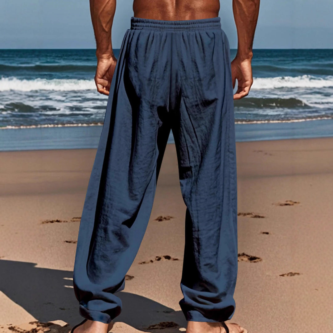 Men's Casual Linen Pants with Elastic Waistband and Side Pockets Lisslune