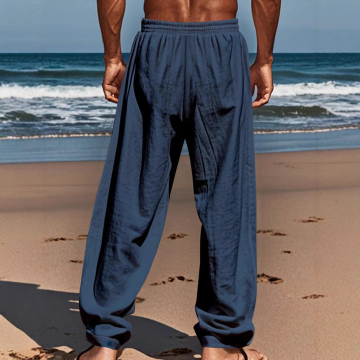 Men's Casual Linen Pants with Elastic Waistband and Side Pockets Lisslune