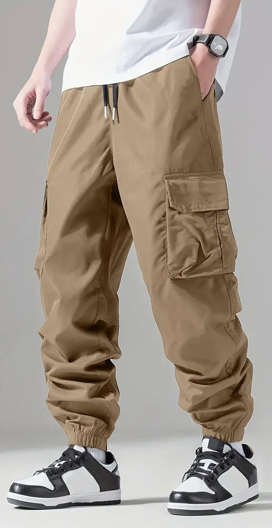 Men's cargo pants with elastic waistband and multifunctional pockets Lisslune