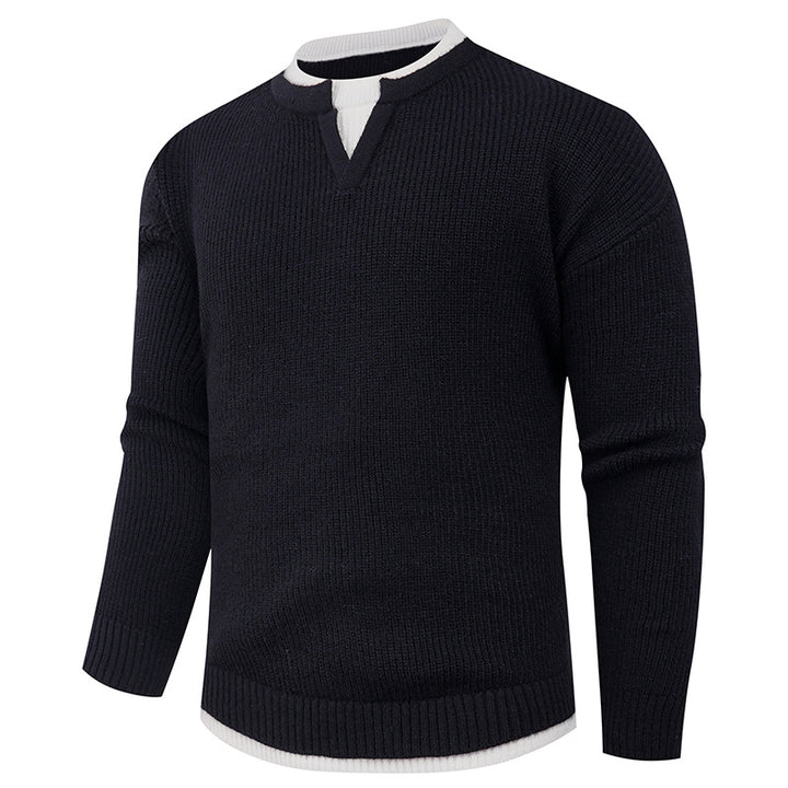 Men's knitted pullover with V-neck and fine structure Lisslune