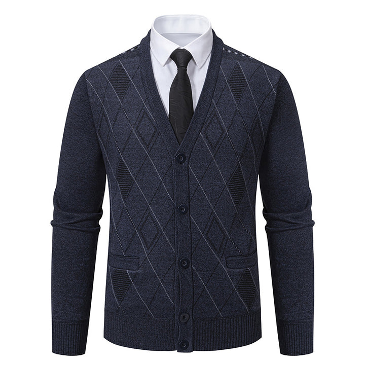 Men's elegant cardigan with diamond patterns and practical pockets Lisslune