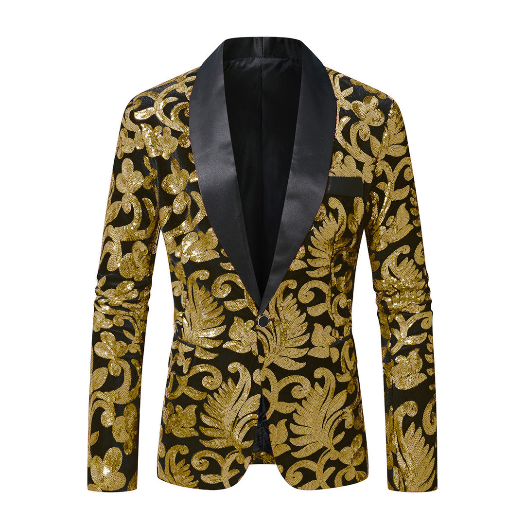 Men Sparkling Sequin Blazer with Floral Design Lisslune