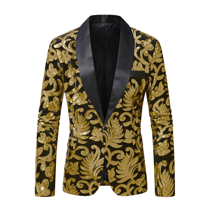 Men Sparkling Sequin Blazer with Floral Design Lisslune