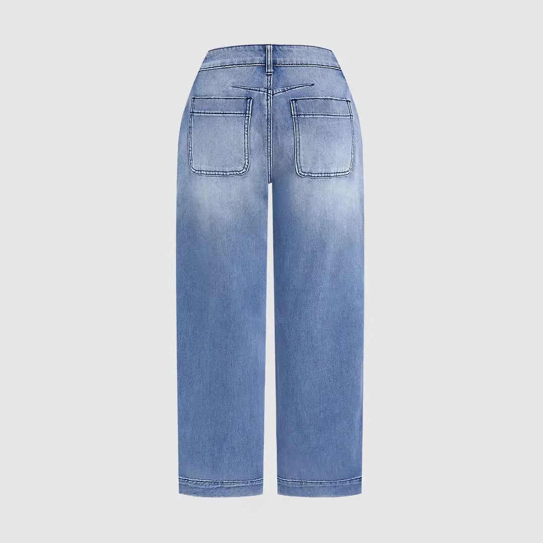 Women's loose jeans with stylish cropped cut and high waist