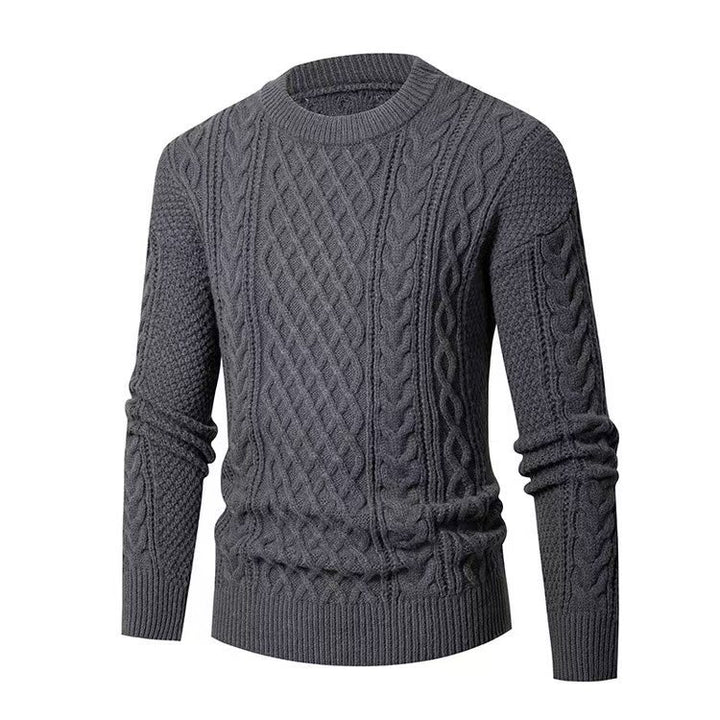 Men's Chunky Knit Sweater with Cable Pattern and Classic Round Neckline Lisslune