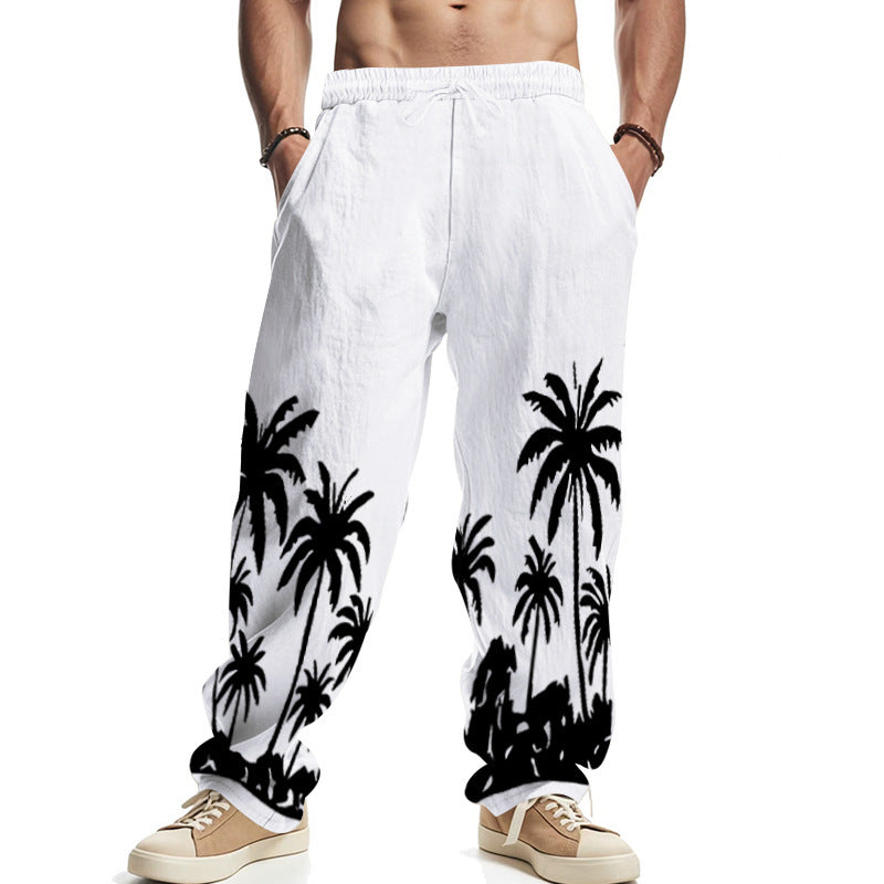 Men's leisure pants with relaxed fit and stylish palm pattern Lisslune