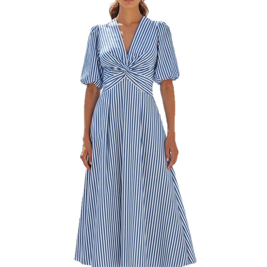 Women's midi dress with wonderful wrap design and elegant stripes