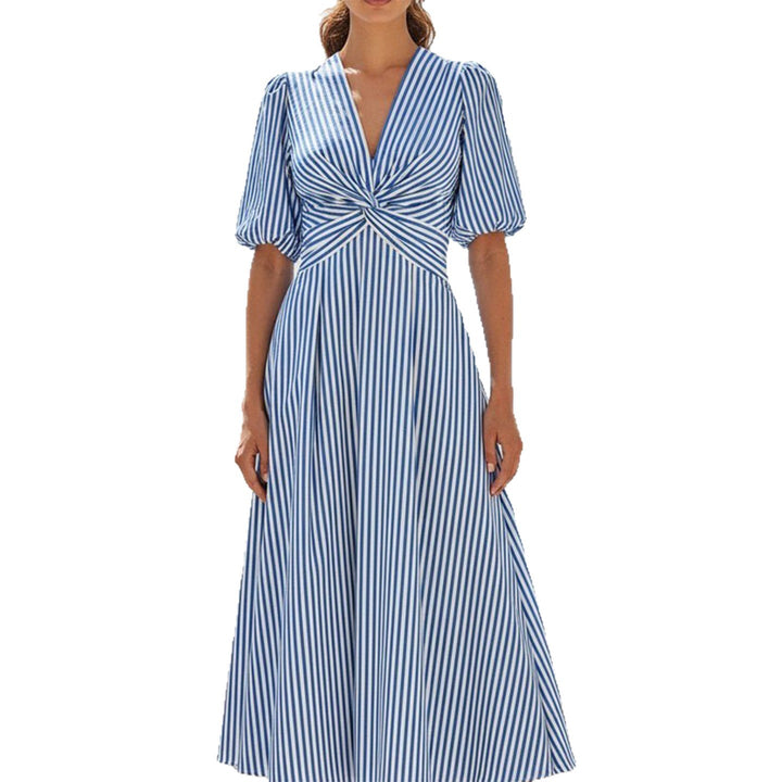 Women's midi dress with wonderful wrap design and elegant stripes