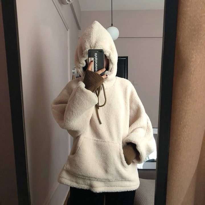 Women's cozy oversized hoodie with front kangaroo pocket and elastic cuffs Lisslune