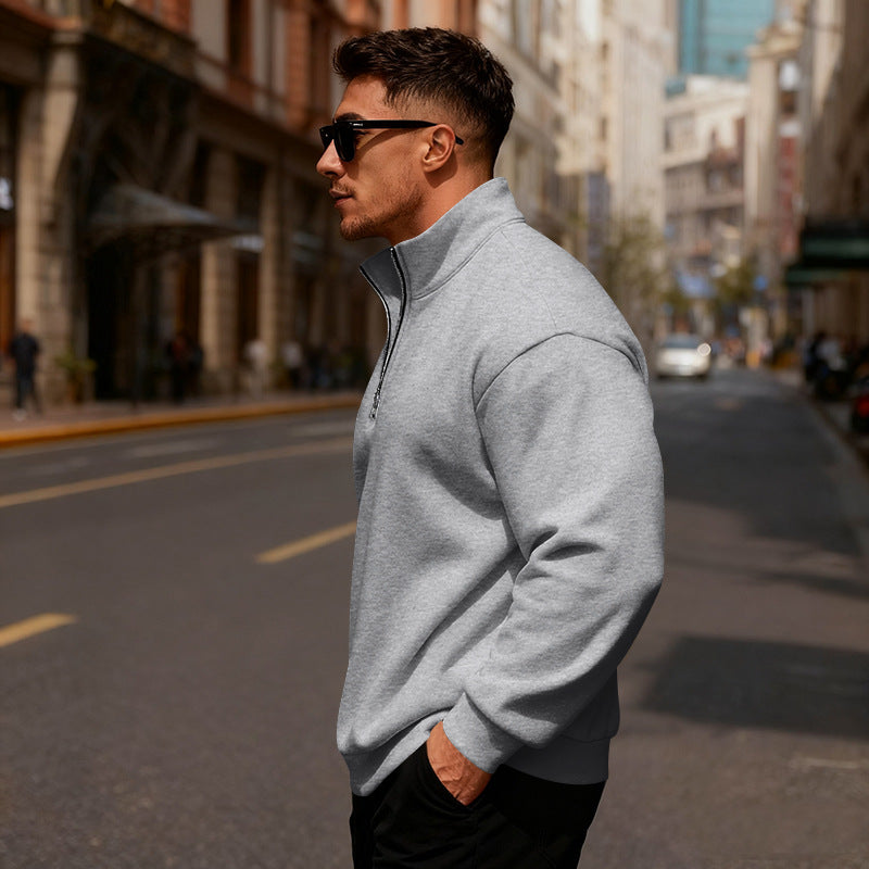 Men's sporty sweater with stand-up collar and half zipper Lisslune