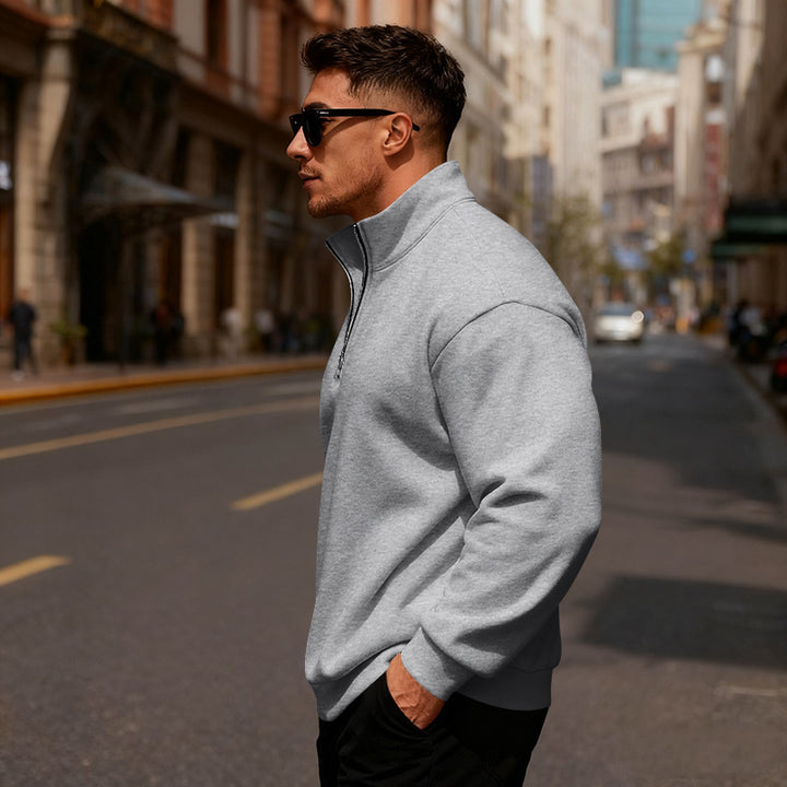 Men's sporty sweater with stand-up collar and half zipper Lisslune