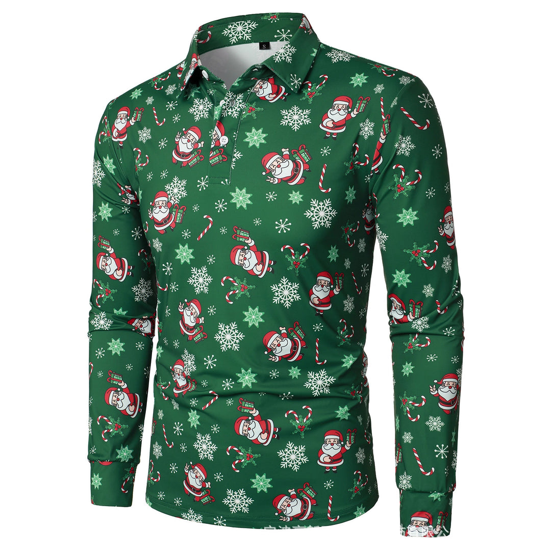 Men's Long Sleeve Polo Shirt with Festive Christmas Design Lisslune