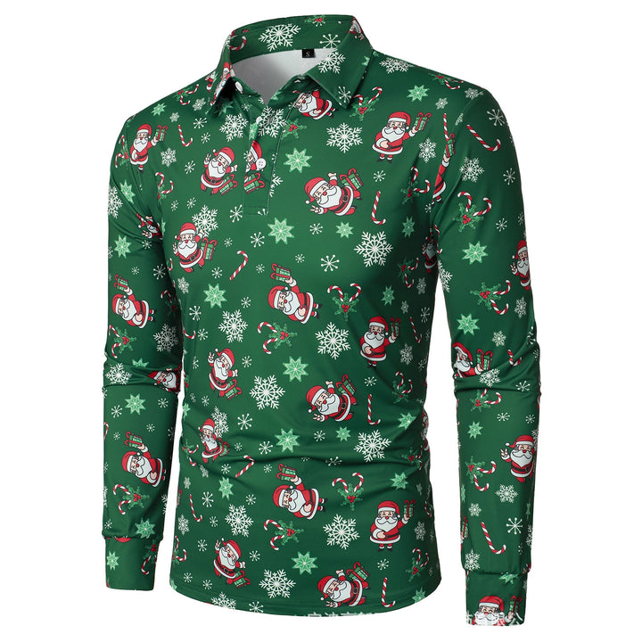 Men's Long Sleeve Polo Shirt with Festive Christmas Design Lisslune