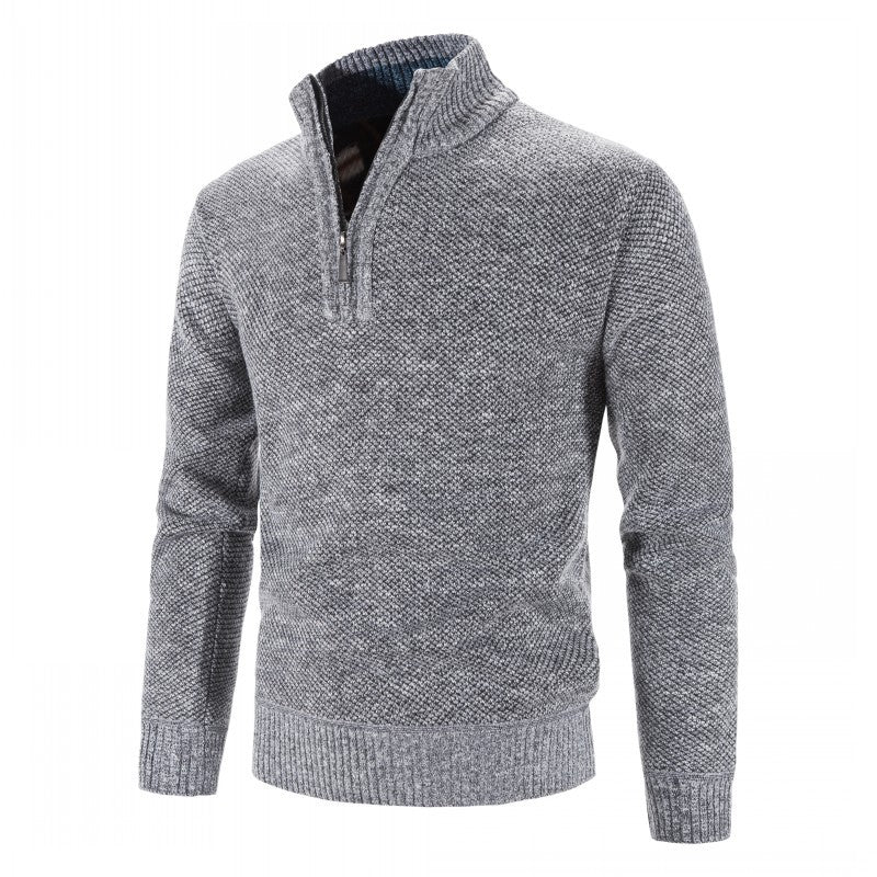 Men's fashionable knit pullover with half zipper and textured design Lisslune