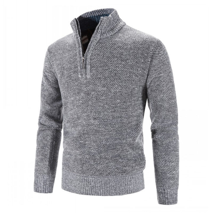 Men's fashionable knit pullover with half zipper and textured design Lisslune