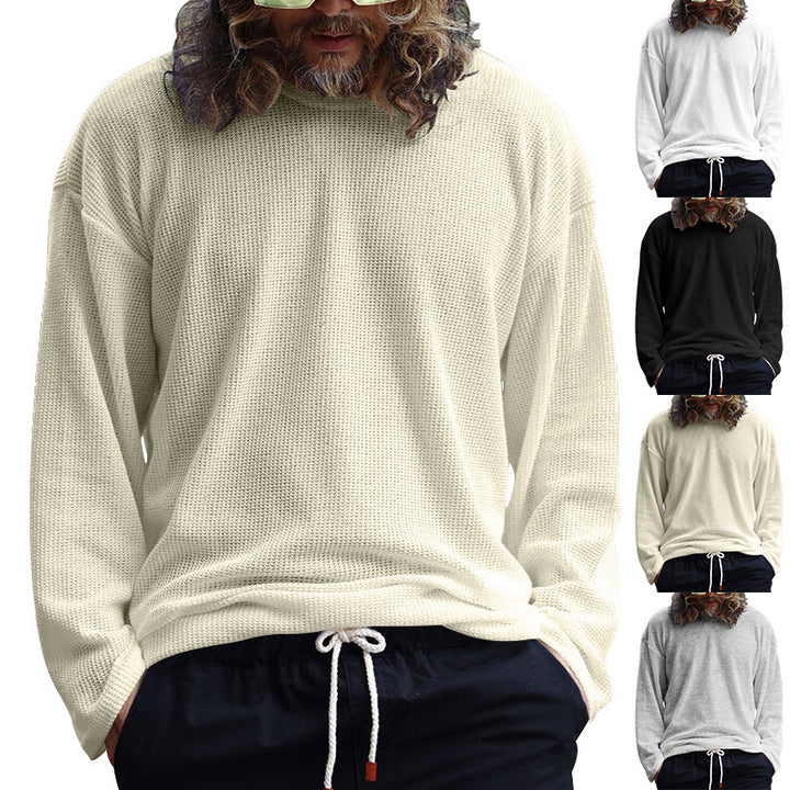 Men's casual long-sleeved T-shirt with textured surface and modern round neck Lisslune