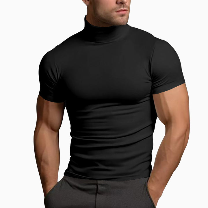 Men's slim-fitting T-shirt with short stand-up collar and highly elastic material Lisslune