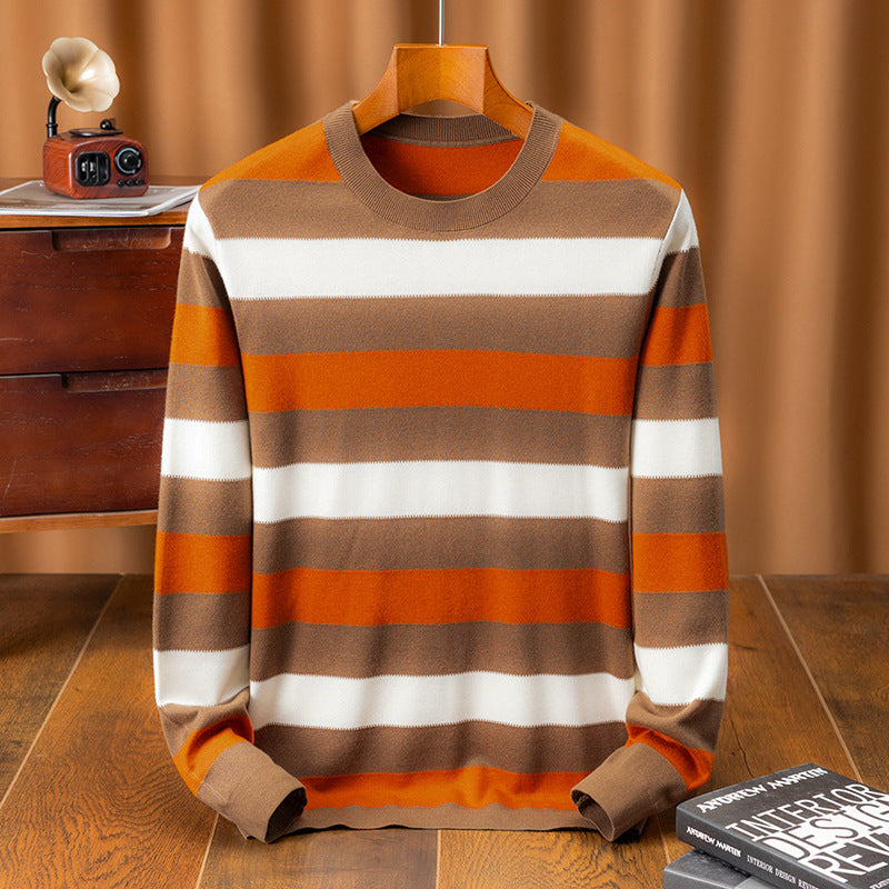Men's Stylish Round Neck Sweater with Elegant Stripe Pattern Lisslune