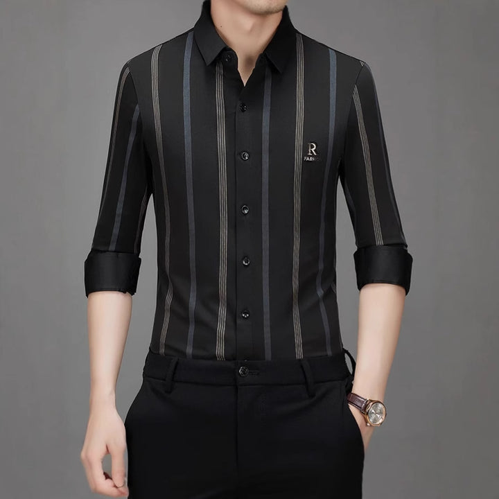 Men's Elegant Long Sleeve Shirt with Fine Stripes Lisslune