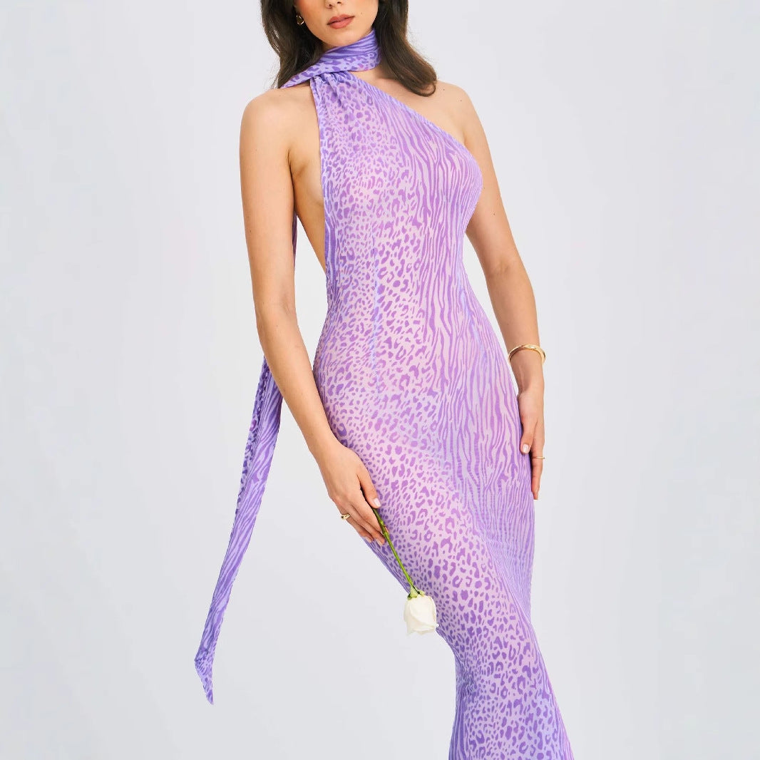 Ladies Elegant Wrap Dress with Asymmetrical Neck and Figure-Hugging Cut Lisslune