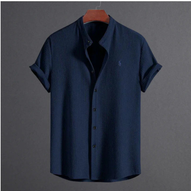 Men's Short-Sleeve Shirt with Textured Fabric Lisslune