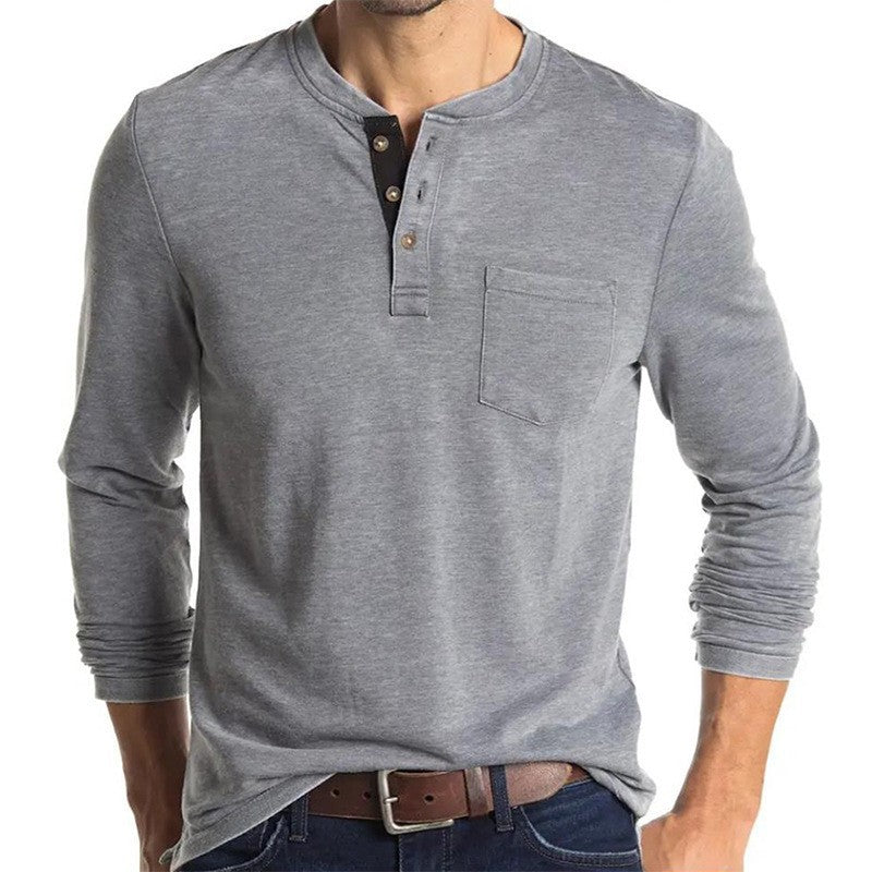 Men's long-sleeve shirt with modern Henley collar and chest pocket Lisslune